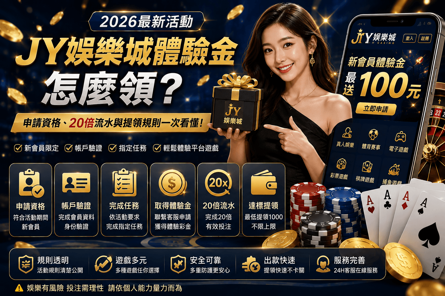 JY娛樂城體驗金怎麼領？2026申請資格、20倍流水與提領規則整理