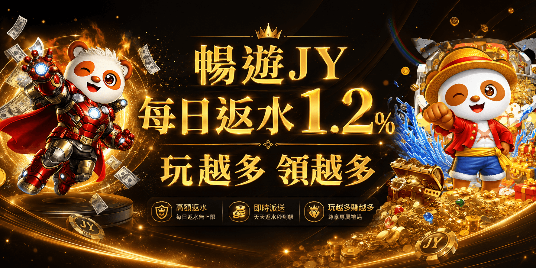 JY娛樂城每日返水最高1.2%｜返水無上限，玩越多回饋越多
